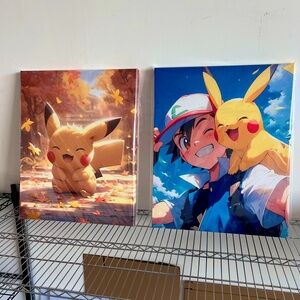 Pokemon Canvas Set, Hand Crafted Wooden Frame, Customized, Ready to Hang